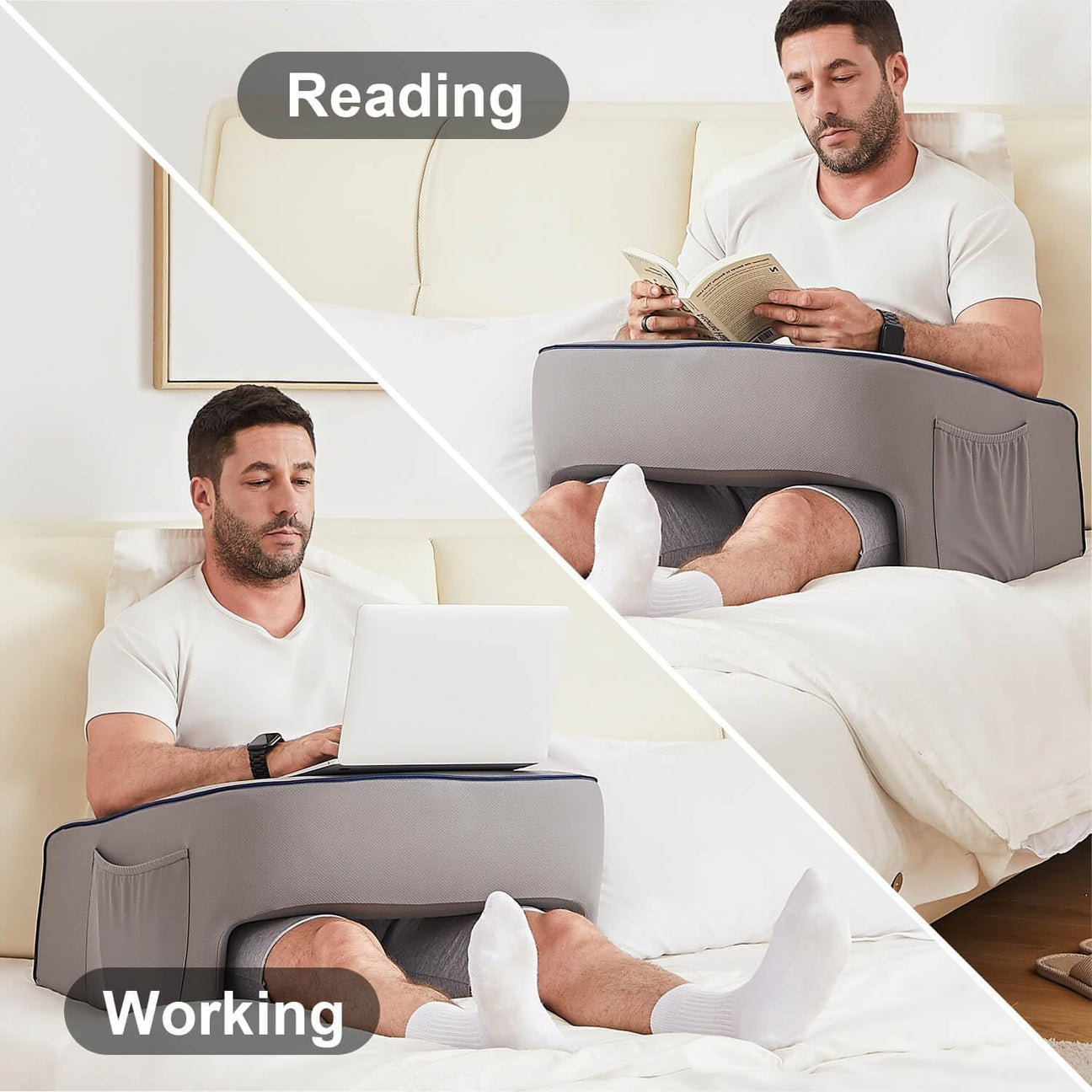 ✨ Memory Foam Lap Desk with Armrests & Pocket – Perfect for Reading or Working in Bed or Sofa
