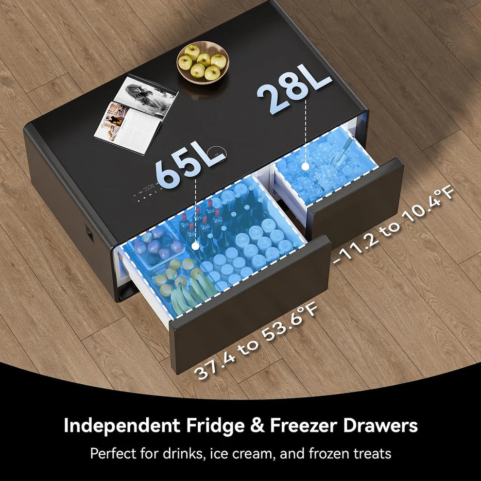 Smart Coffee Table with Built-In Fridge & Wireless Charging