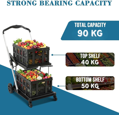 1 CargoSwift™ Multi-Use Utility Cart – Adjustable Portable Trolley with Dual Storage Crates