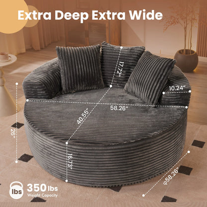 O-Shape Modular Couch, Plush Corduroy Fabric, No Assembly Required
