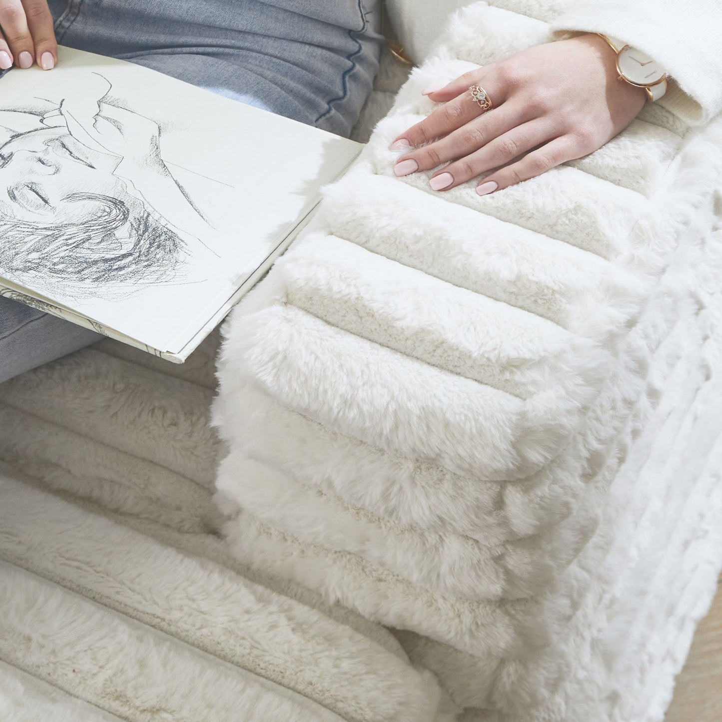 Corduroy Pull-Out Chaise Lounge Sofa Bed