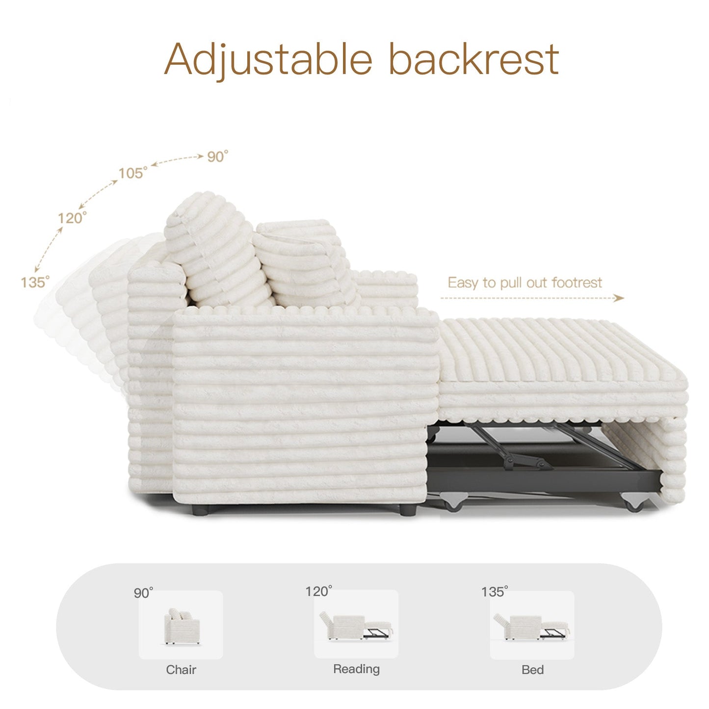 Corduroy Pull-Out Chaise Lounge Sofa Bed