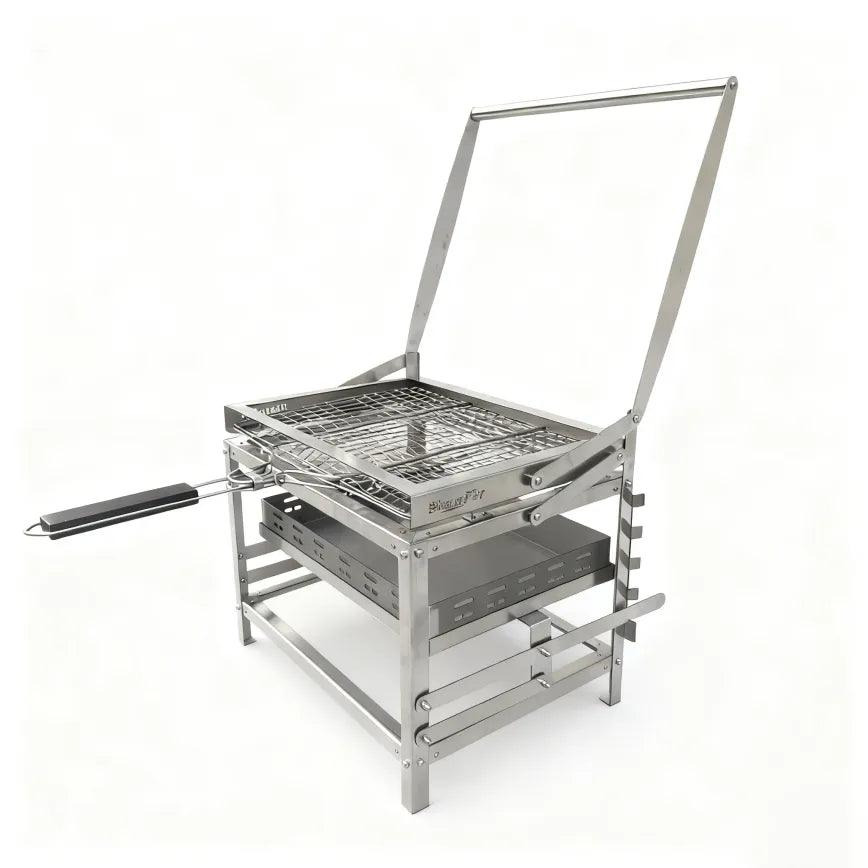 Adjustable Charcoal Rotating Grill with 360° Manual Rotation, 4-Level Height Adjustable Heat Control