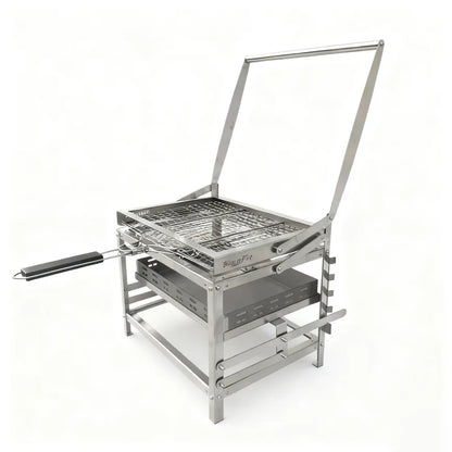 Adjustable Charcoal Rotating Grill with 360° Manual Rotation, 4-Level Height Adjustable Heat Control