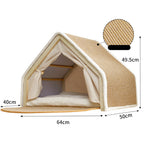 Double - layer Solid Wood Cat Hammock Bed with Rush Mat