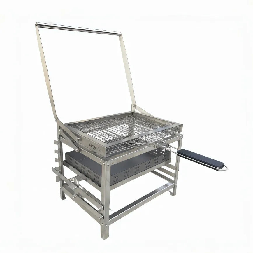 Adjustable Charcoal Rotating Grill with 360° Manual Rotation, 4-Level Height Adjustable Heat Control