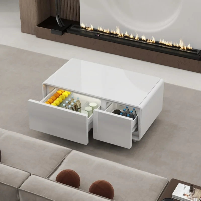 Smart Coffee Table with Built-In Fridge & Wireless Charging
