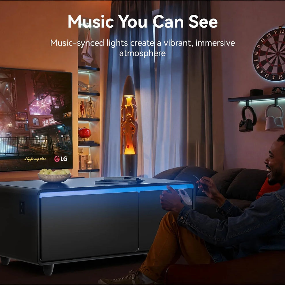 Smart Coffee Table with Built-In Fridge & Wireless Charging