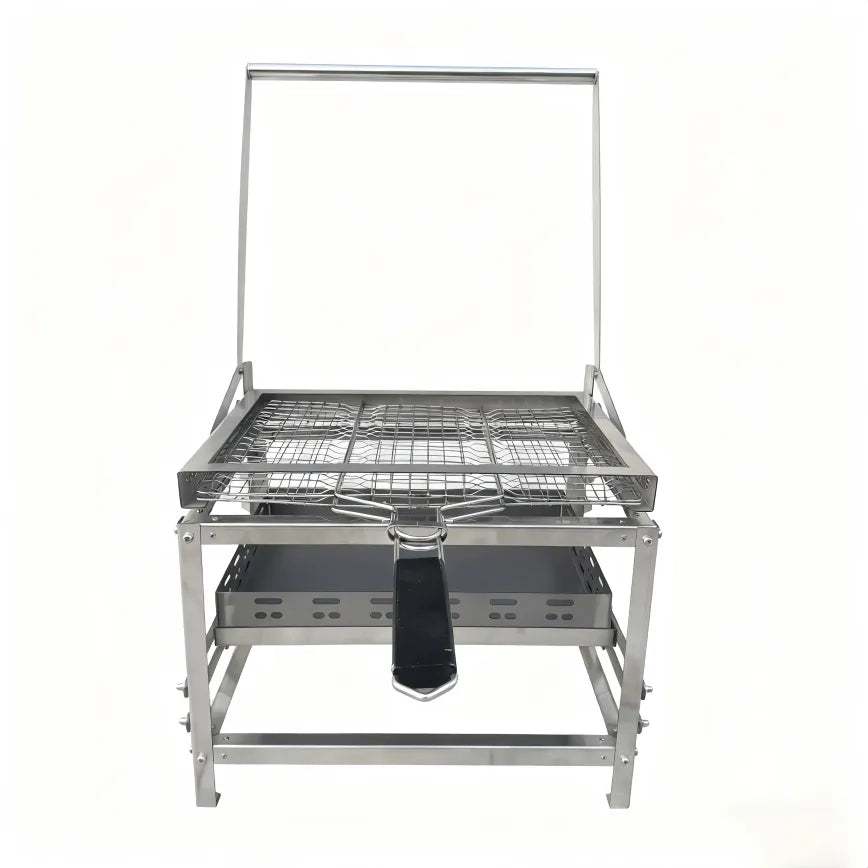 Adjustable Charcoal Rotating Grill with 360° Manual Rotation, 4-Level Height Adjustable Heat Control