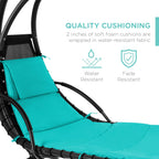 Outdoor Hanging Curved Steel Chaise Lounge Chair Swing w/Built-in Pillow and Removable Canopy