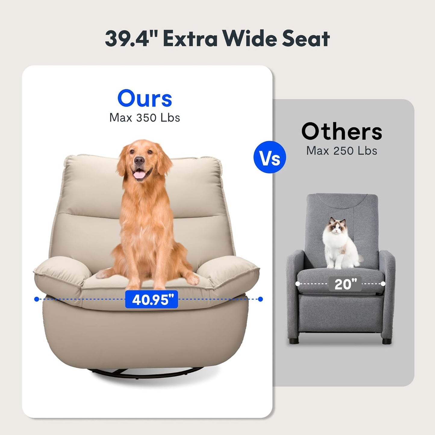Nimbus™ 360 Swivel Rocker Recliner – Oversized Armless Lounge Chair with Premium Three-Proof Fabric