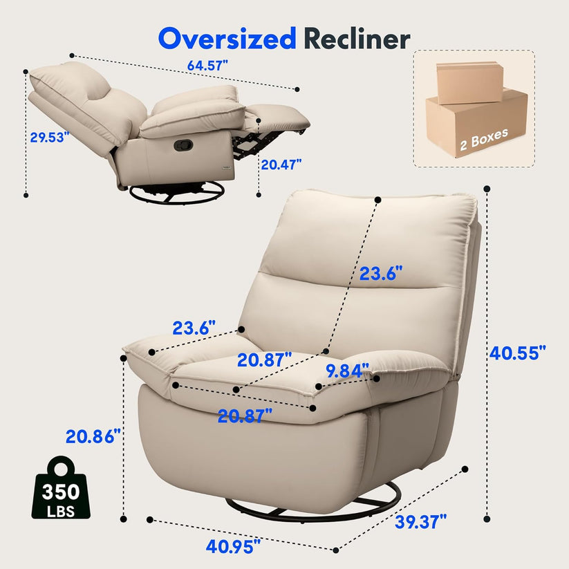 Nimbus™ 360° Swivel Rocker Recliner – Oversized Armless Lounge Chair with Premium Three-Proof Fabric