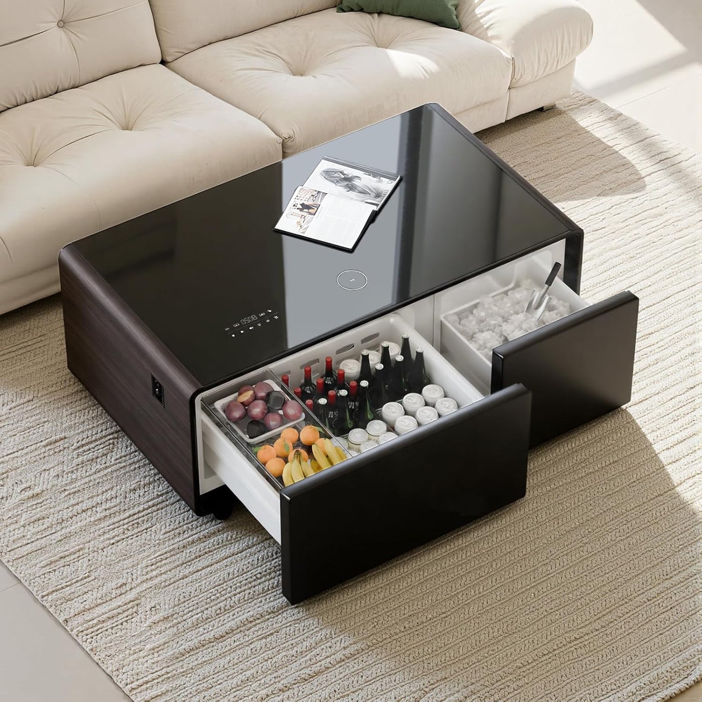 Smart Coffee Table with Built-In Fridge & Wireless Charging