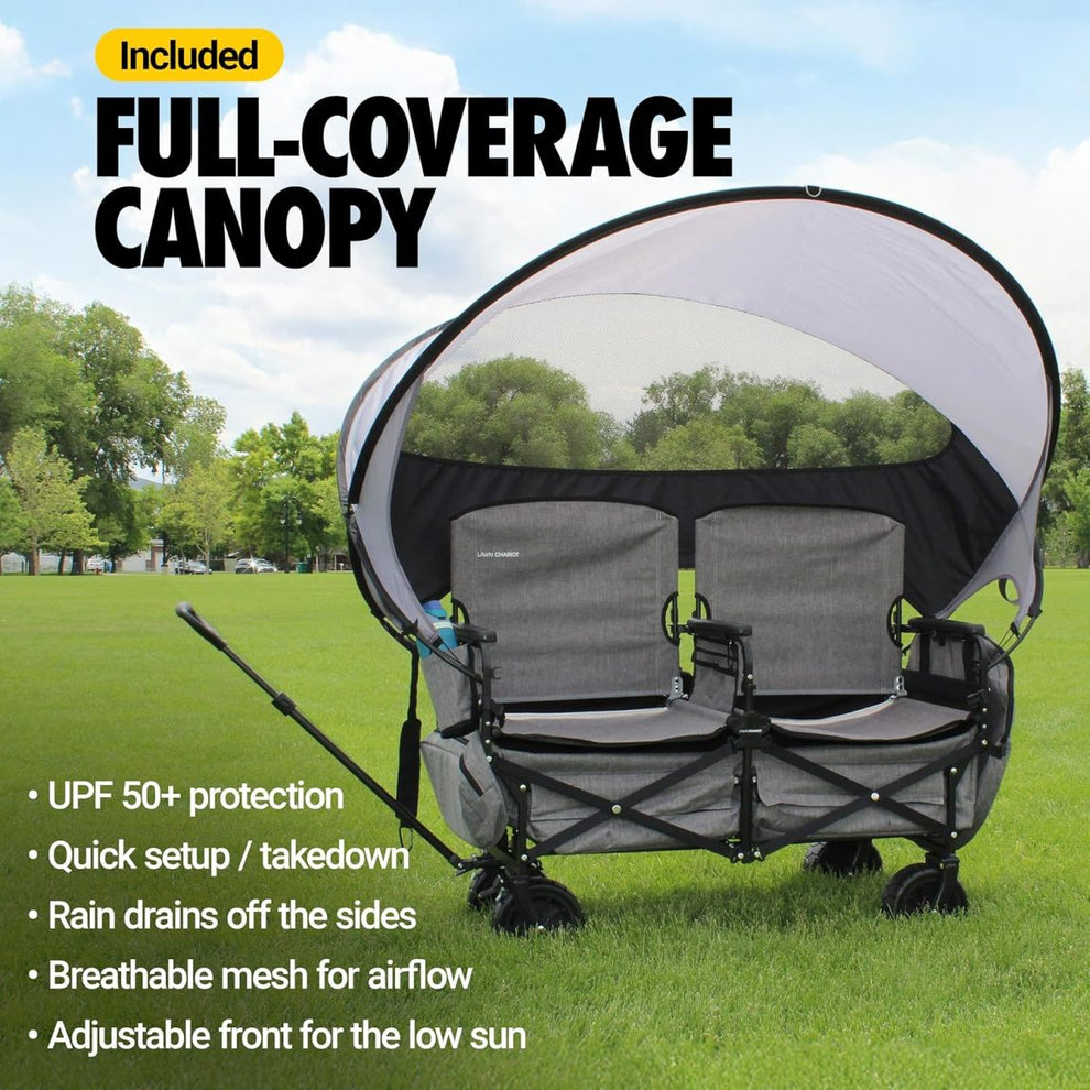 Voyager XL – Premium 2-Seater Folding Adventure Wagon with UPF 50+ SunShield Canopy, Hidden Under-Seat Cargo Vault & All-Terrain X-Grip Wheels
