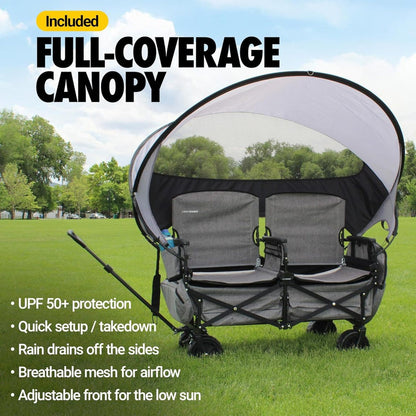 Voyager XL – Premium 2-Seater Folding Adventure Wagon with UPF 50+ SunShield Canopy, Hidden Under-Seat Cargo Vault & All-Terrain X-Grip Wheels