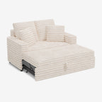 Pull-Out Chaise Lounge Bed with Plush Corduroy Fabric & Supportive Pillows