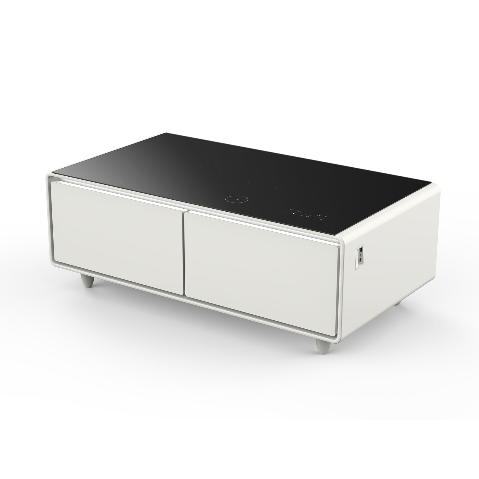 Smart Coffee Table with Dual Refrigerated Drawers, Bluetooth Speakers & Wireless Charging