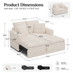 Pull-Out Chaise Lounge Bed with Plush Corduroy Fabric & Supportive Pillows