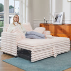 Pull-Out Chaise Lounge Bed with Plush Corduroy Fabric & Supportive Pillows