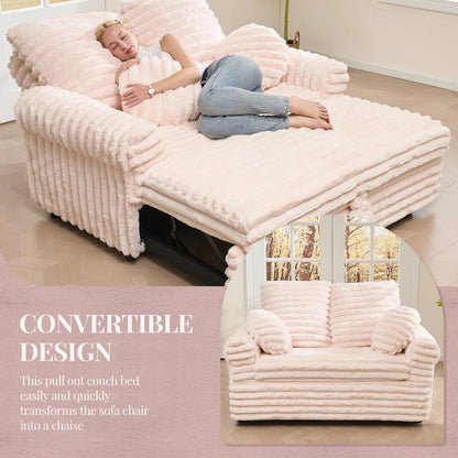 Corduroy Pull-Out Chaise Lounge Sofa Bed