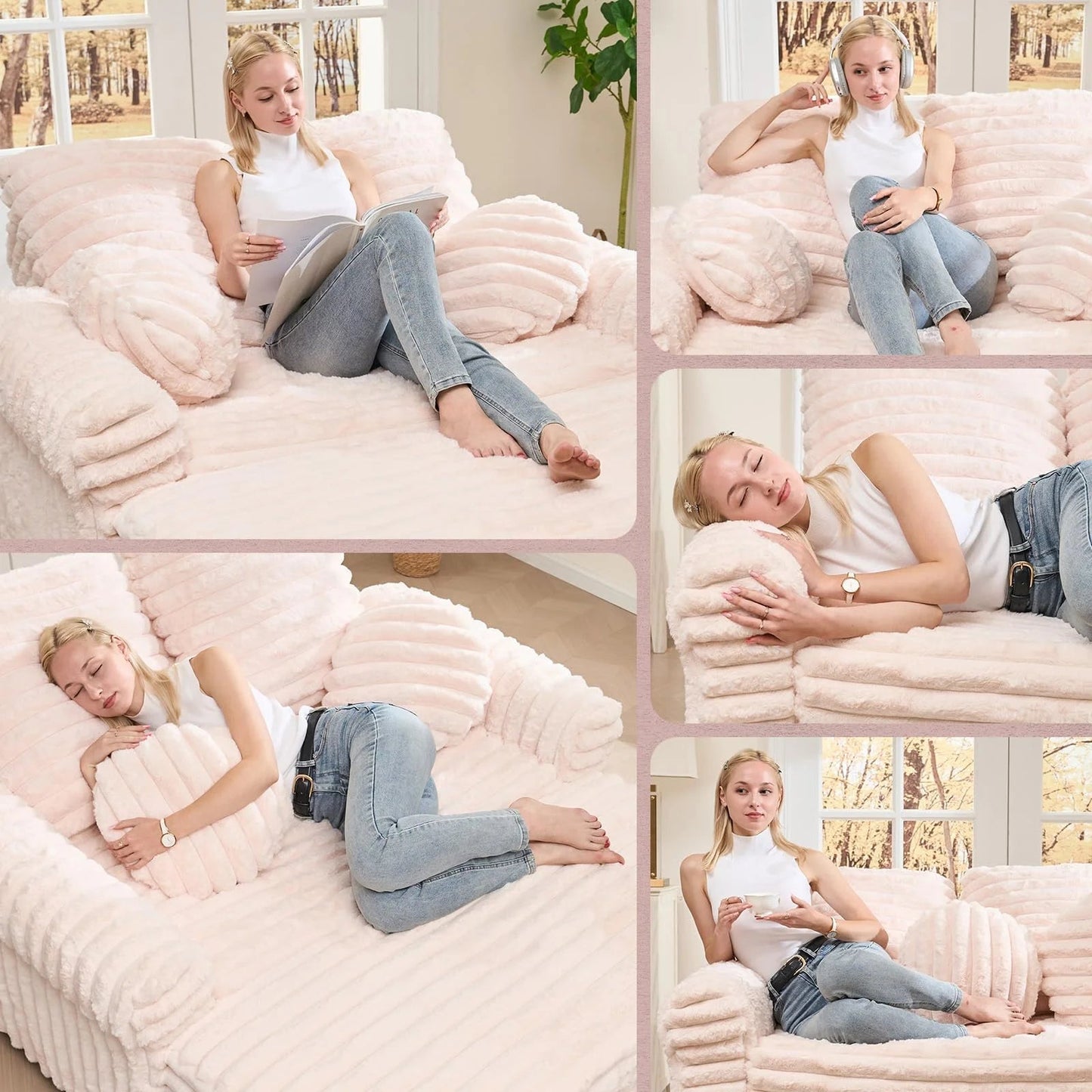 Corduroy Pull-Out Chaise Lounge Sofa Bed