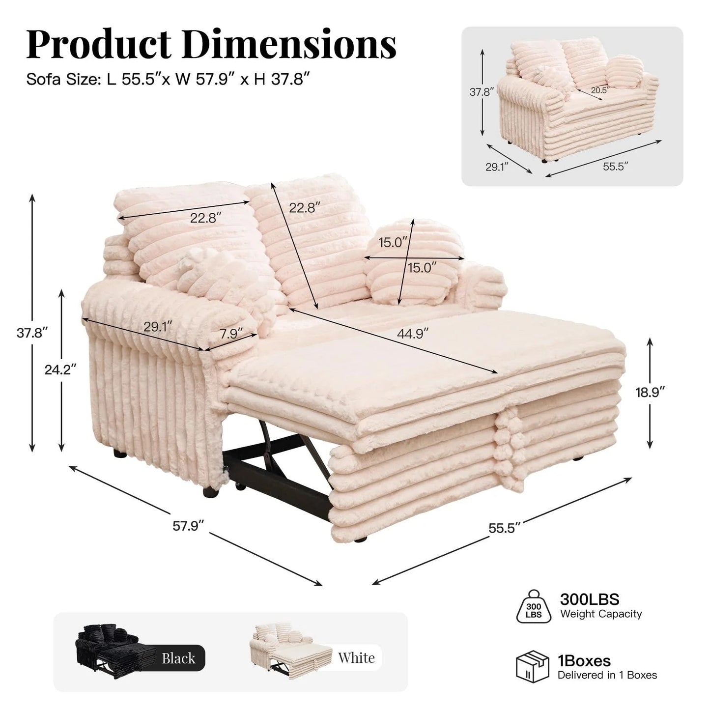 Corduroy Pull-Out Chaise Lounge Sofa Bed