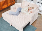 Pull-Out Chaise Lounge Bed with Plush Corduroy Fabric & Supportive Pillows
