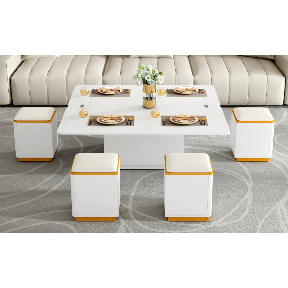 Multifunctional Lift Top Coffee Table With 4 Storage Stools