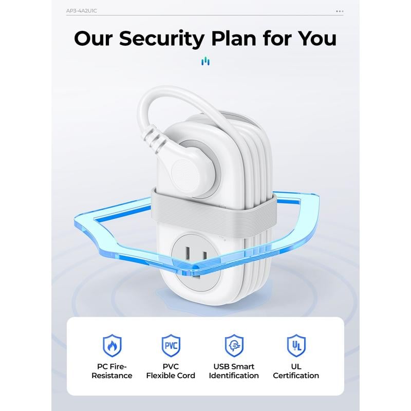 Travel Power Strip, ORICO 4 Outlets 2 USB Ports (1 USB C) with 4FT Wrapped Short Extension Cord Small Power Strip