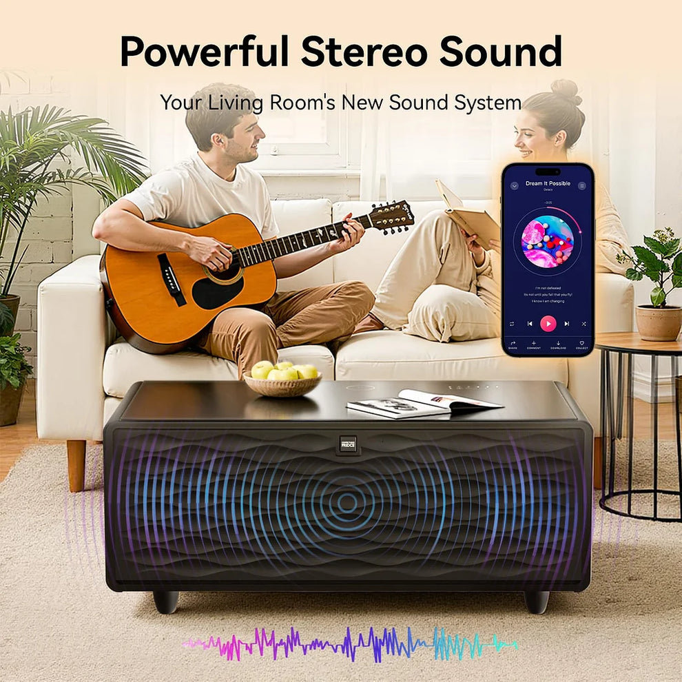 Smart Coffee Table with Built-In Fridge & Wireless Charging