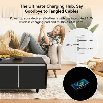 Smart Coffee Table with Built-In Fridge & Wireless Charging