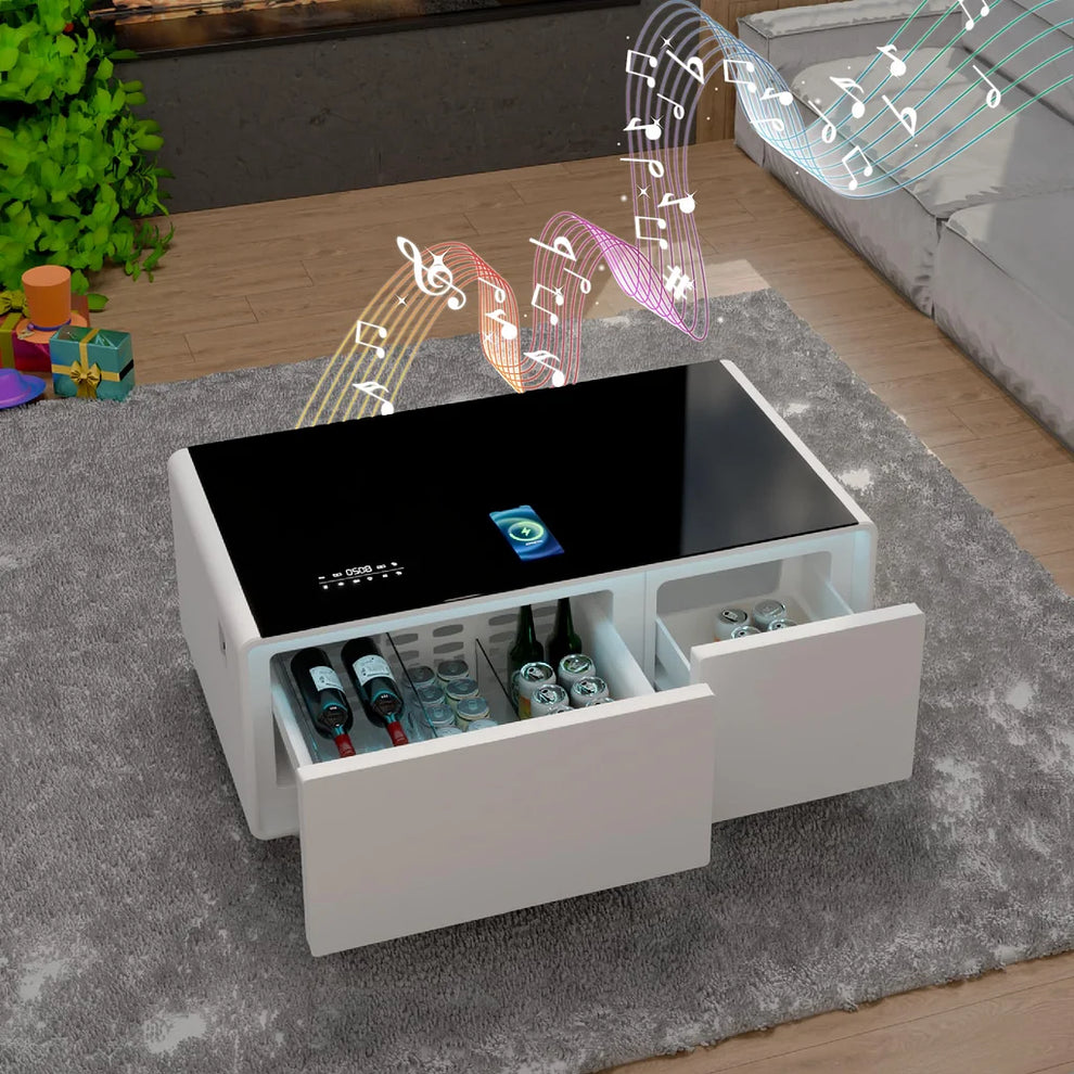 Smart Coffee Table with Built-In Fridge & Wireless Charging