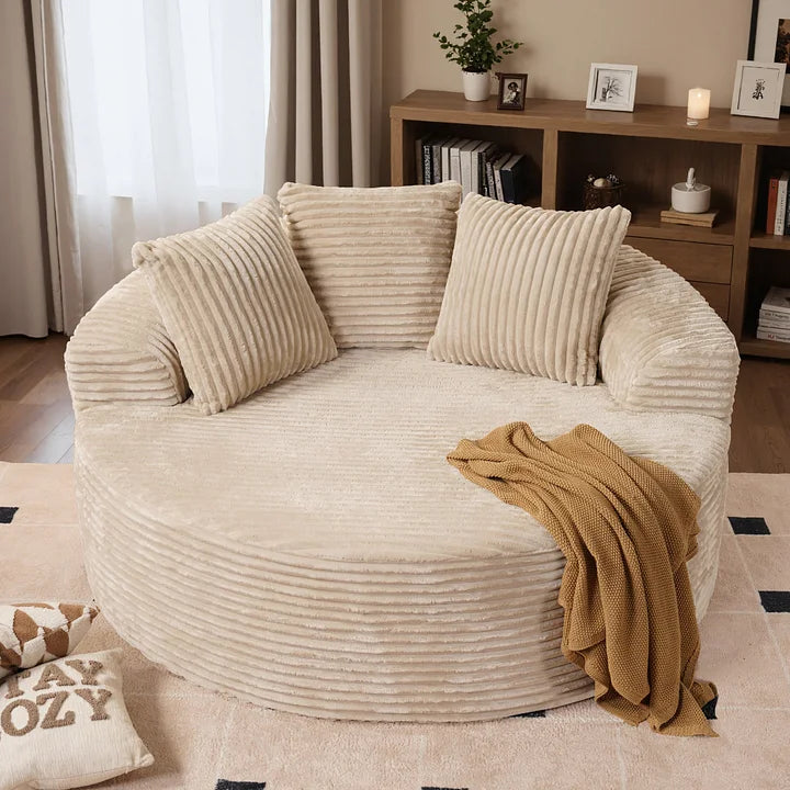 O-Shape Modular Couch, Plush Corduroy Fabric, No Assembly Required